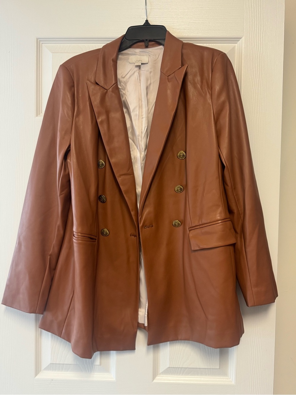 LOFT Leather Double-Breasted Blazer Jacket - Brown